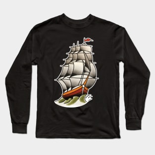 Classic Ship Tattoo Design Long Sleeve T-Shirt